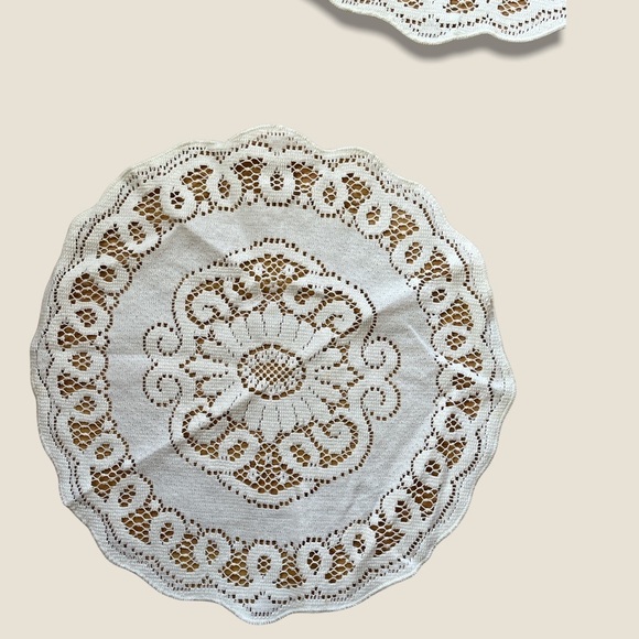 Vintage Lace Doilies Two Pieces Ecru Kitchen Linens Circa 1980s - Picture 3 of 10